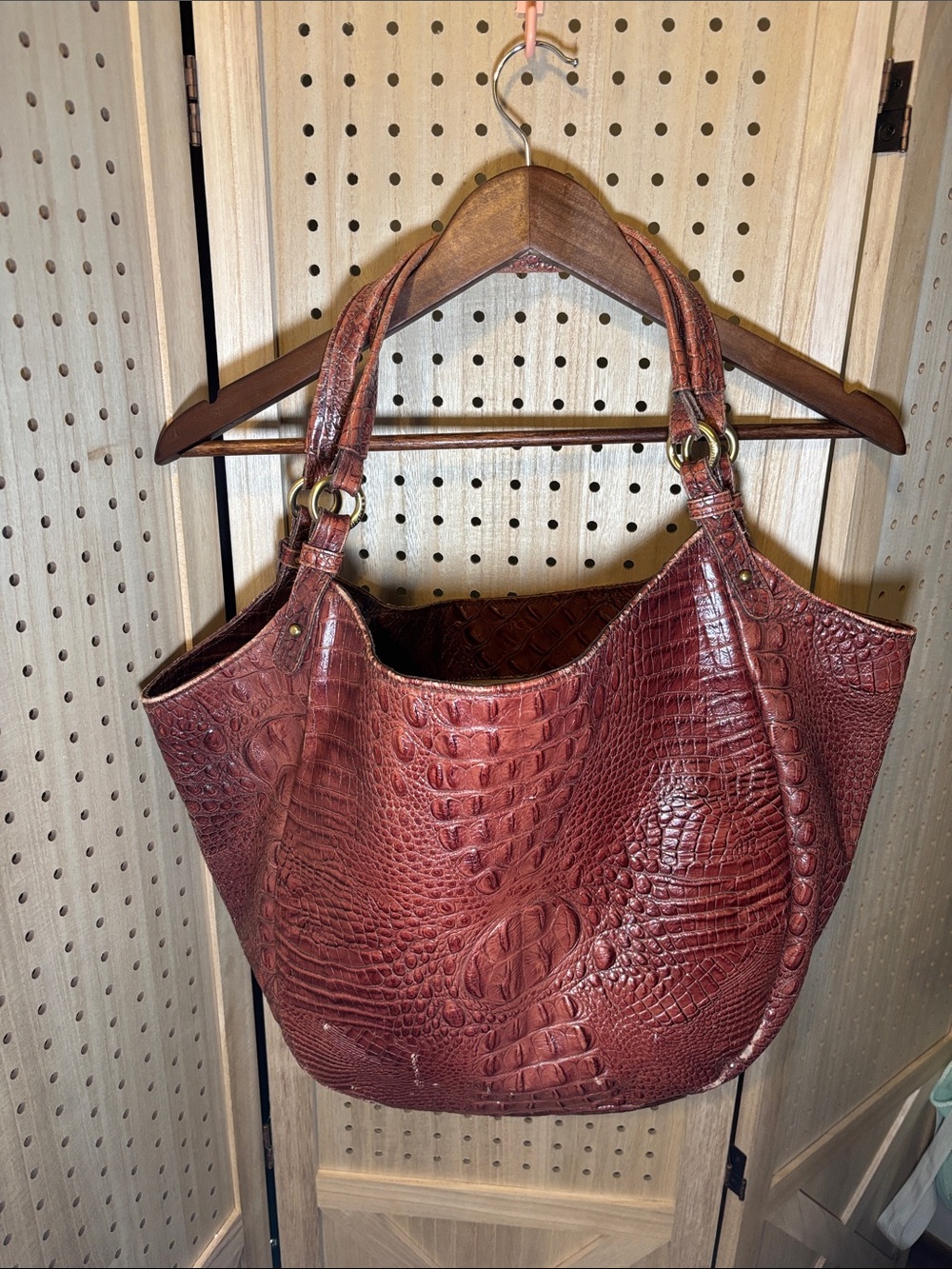 Brahmin Croc-Embossed Shoulder Bag in brown